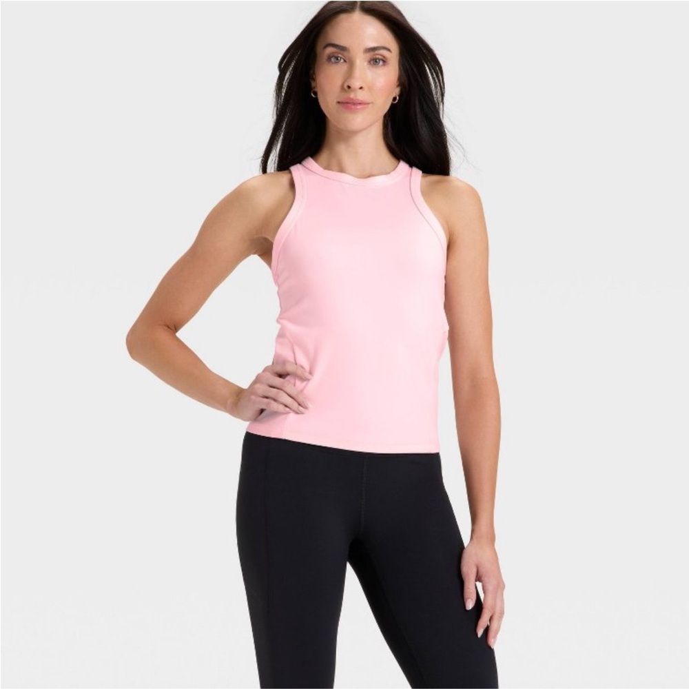 All In Motion Pink High Neck Racerback Moisture Wicking Tank Top, Size Large